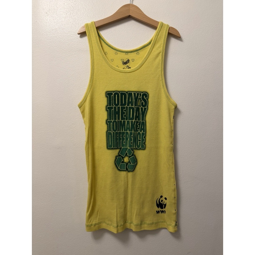 Y2K Chaser Today's The Day To Make A Difference Recycle Yellow Tank Top Women XL